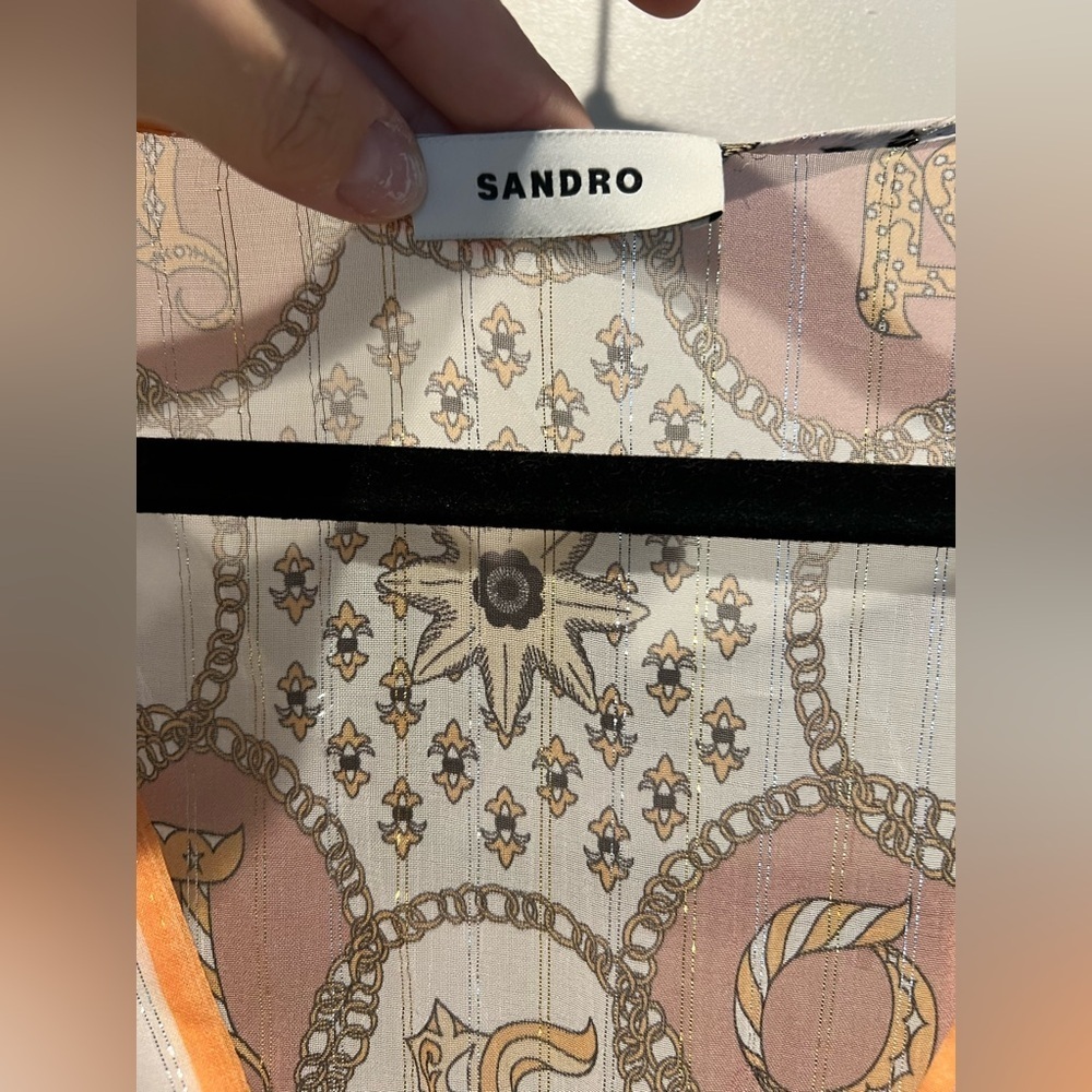 Sandro Valldemossa Metallic Scarf Print Maxi Dress 40 NWT - Picture 5 of 8